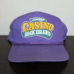 Vtg Jumers Rock Island Casino Purple Rope Logo Snap Back Trucker Baseball Hat